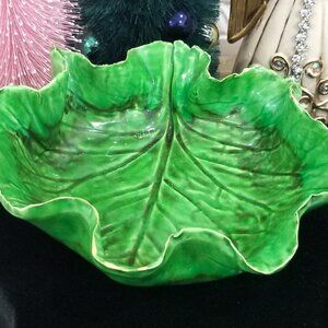 Antique Green Lettuceware Cabbage Leaf Majolica Bowl Paste Glaze Italy Napoli